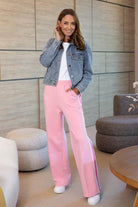 pink wide leg side trim