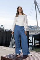 denim wide leg pant with side stripes