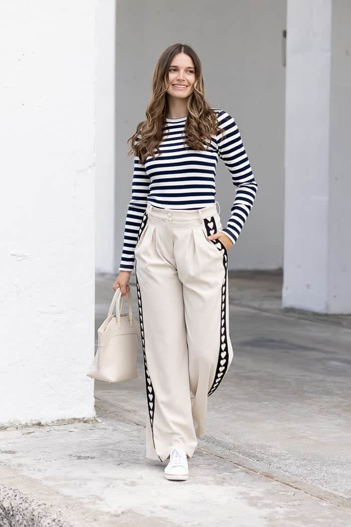 beige pants with hearts