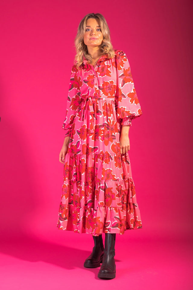 Hot pink floral print maxi dress 