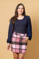 navy top balloon sleeves