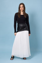 white pleated maxi skirt