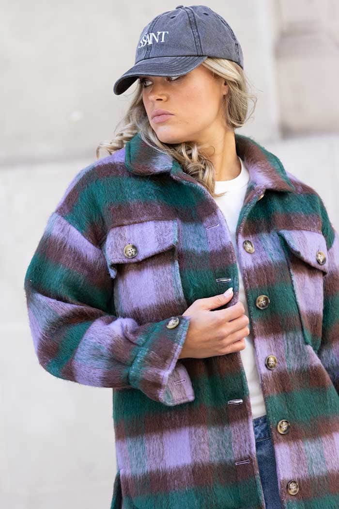 purple tartan shacket plus size