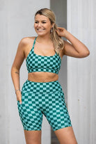teal checkered crop bra