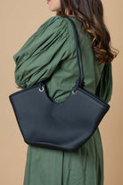 black leather handbag