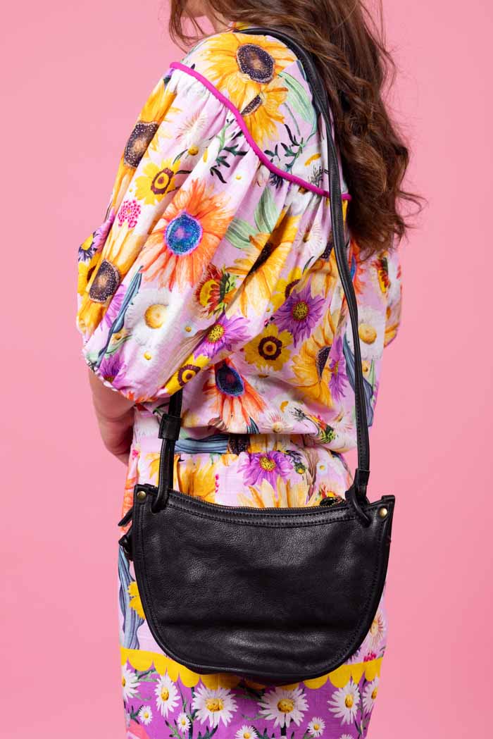 black leather handbag