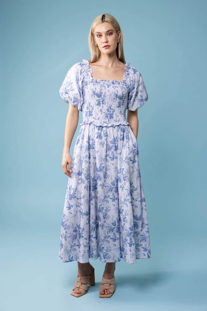 Clementine Dress Blue Floral – Augustine