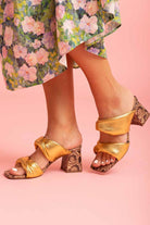 gold twisted strap heel