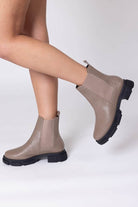 mushroom coloured leather chelsea boots