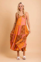 orange tiered maxi dress