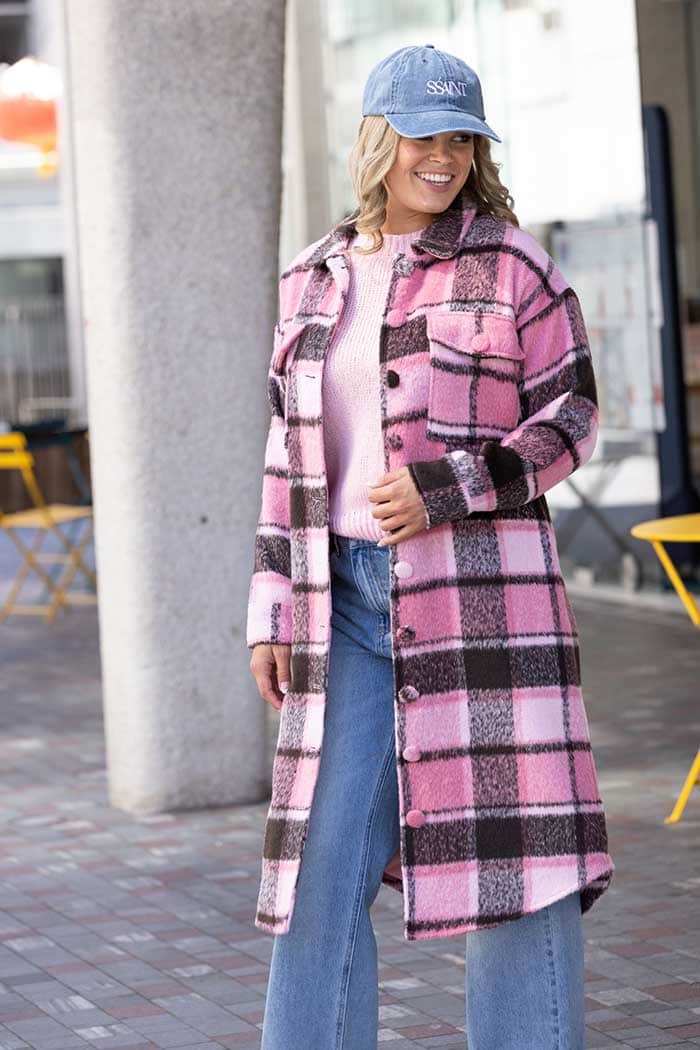 Danielle Coat Pink Brown Tartan 2