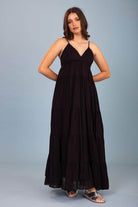 black tiered midi dress