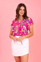pink paisley Vneck top plus size