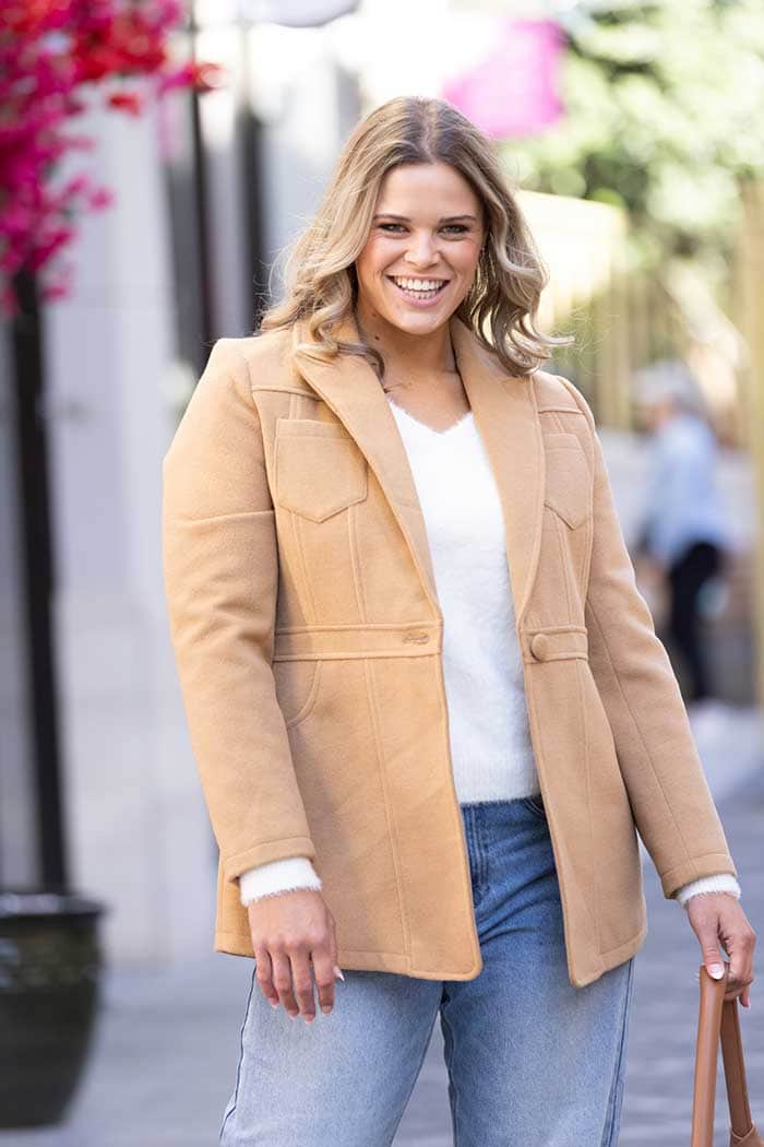 beige felt coat jacket