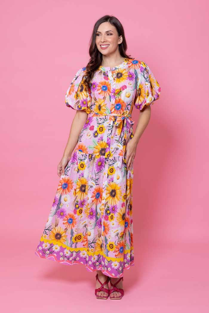 pink yellow floral dress