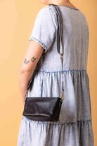 small black leather handbag