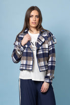 blue tartan trench jacket