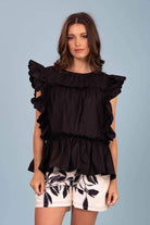 black frilly top blouse