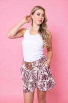 maroon jungle print shorts