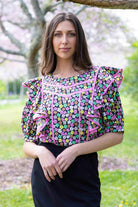 frilly black floral top