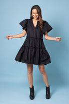 black tiered mini dress