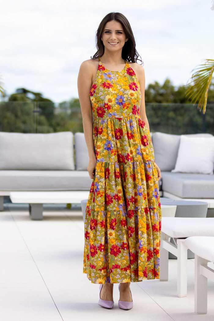 orange floral maxi dress