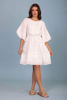 white pintuck mini dress