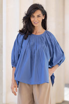 blue pintuck blouse