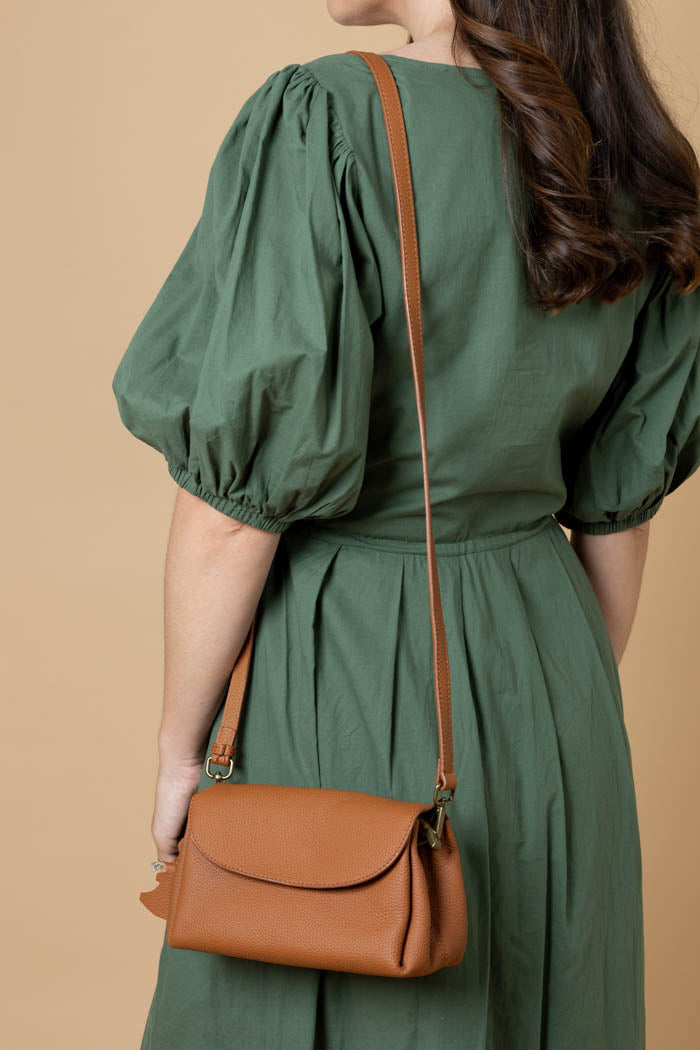 brown leather handbag