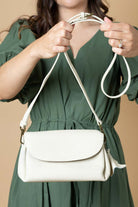 white leather handbag