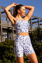blue floral biker activewear plus size