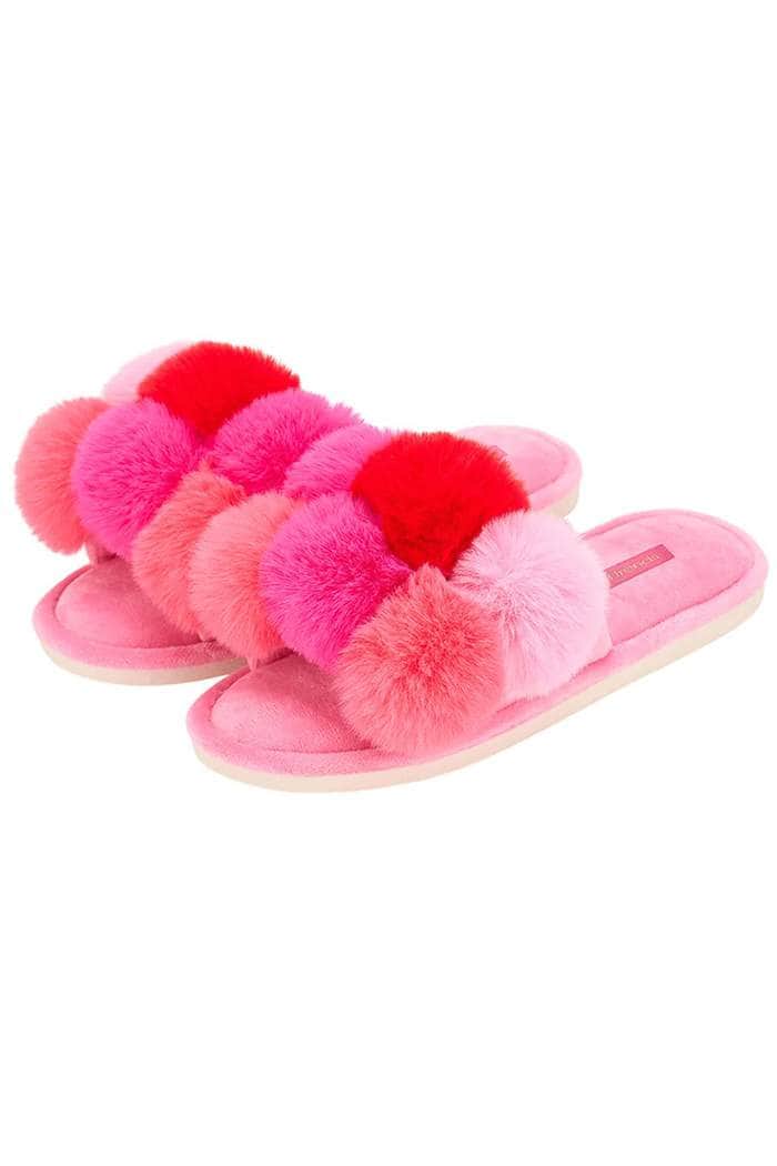 Annabel Trends Luxe Slippers Pom Pom M/L Multi Pink 2