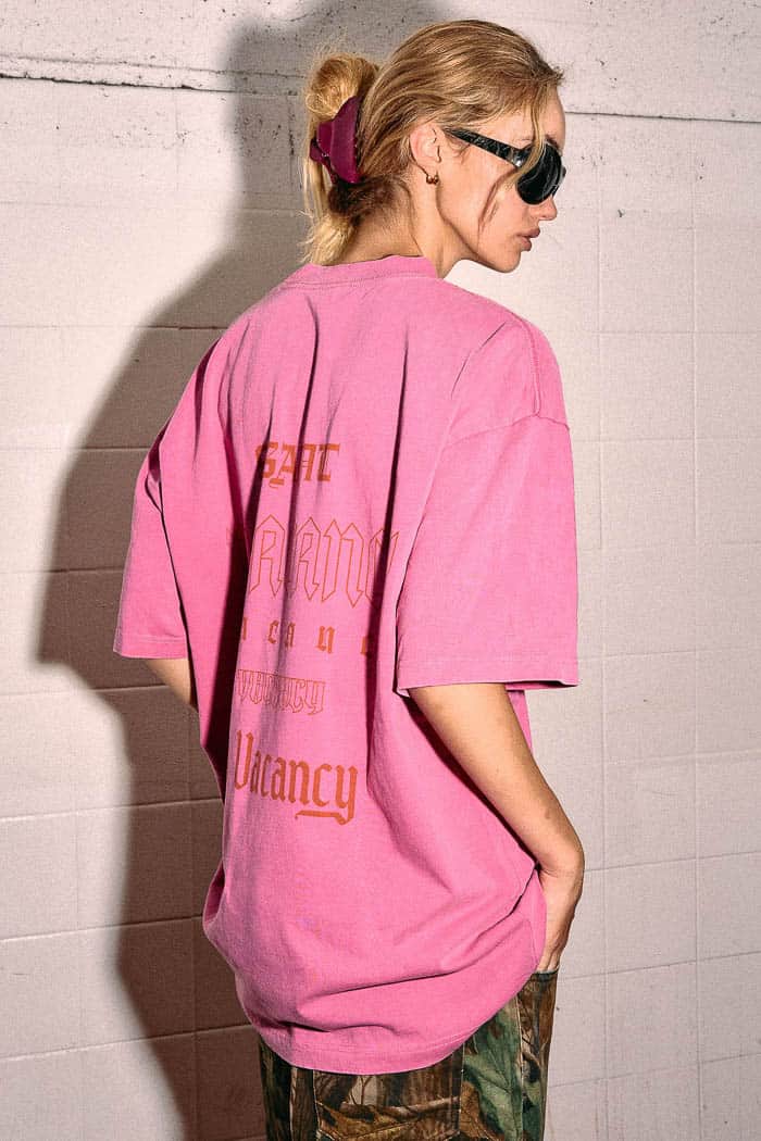 SSAINT No Vacancy Tee Dark Pink Acid Wash