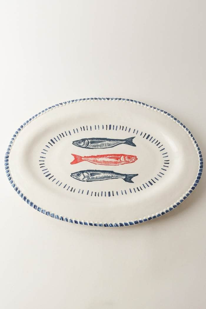 Le Forge Melamine Nautical Sardine Oval Platter 48cm White/Blue/Red