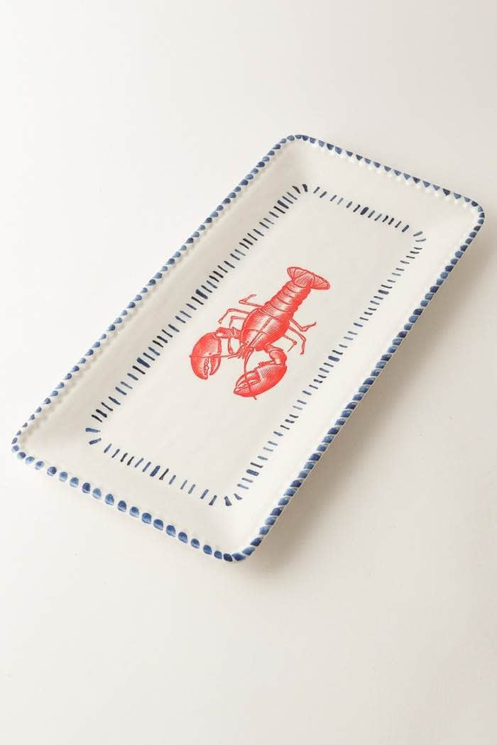 Le Forge Melamine Nautical Lobster Rect Platter 43cm White/Blue/Red