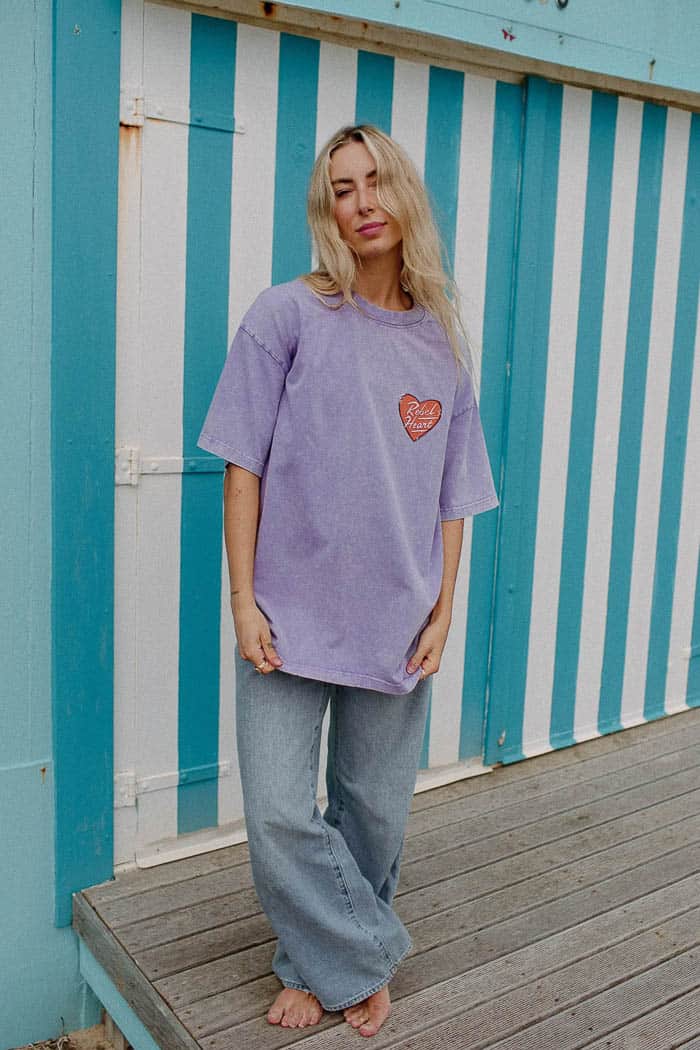 TYRL Rebel Heart T-Shirt Acid Wash Light Purple