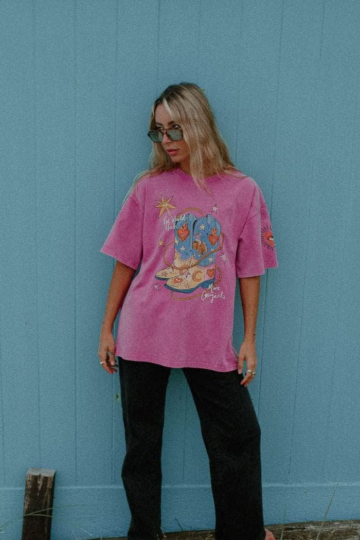 TYRL More Cowgirls T-shirt Acid Wash Rose Pink