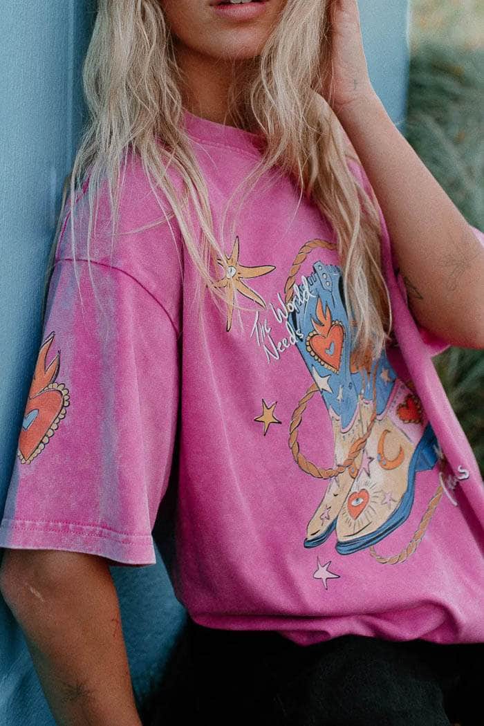 TYRL More Cowgirls T-shirt Acid Wash Rose Pink 3