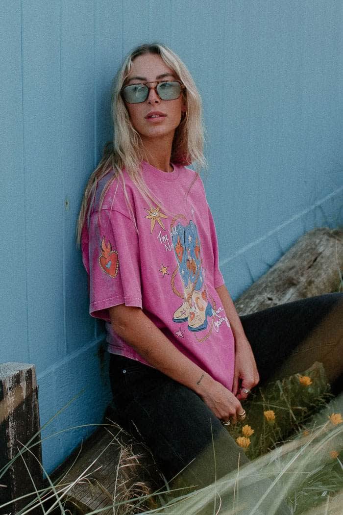 TYRL More Cowgirls T-shirt Acid Wash Rose Pink 2