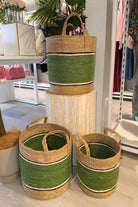 Green Striped Natural Jute Baskets - set of 3