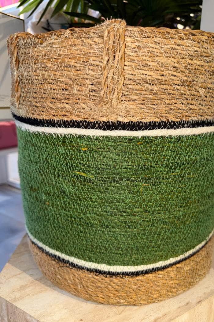 Le Forge Seagrass Stripe Baskets Set of 3 Natural Green 2