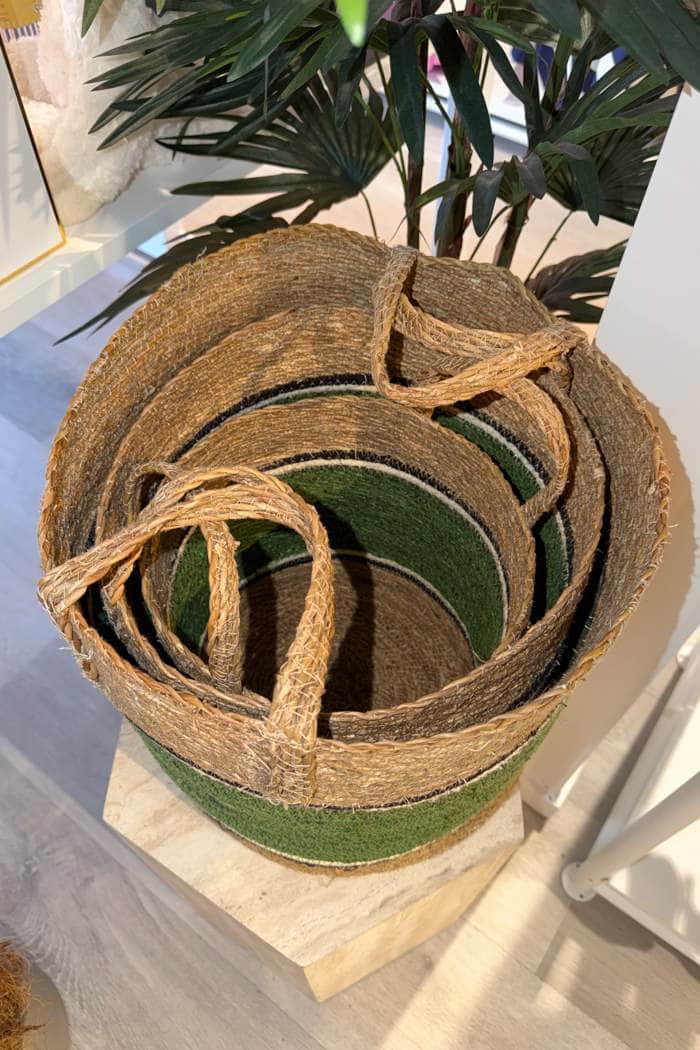 Le Forge Seagrass Stripe Baskets Set of 3 Natural Green 3