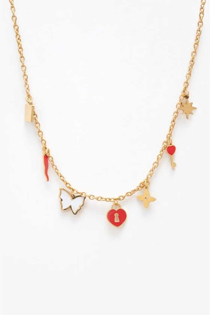 Antler Chilli & Locket Charm Necklace Gold