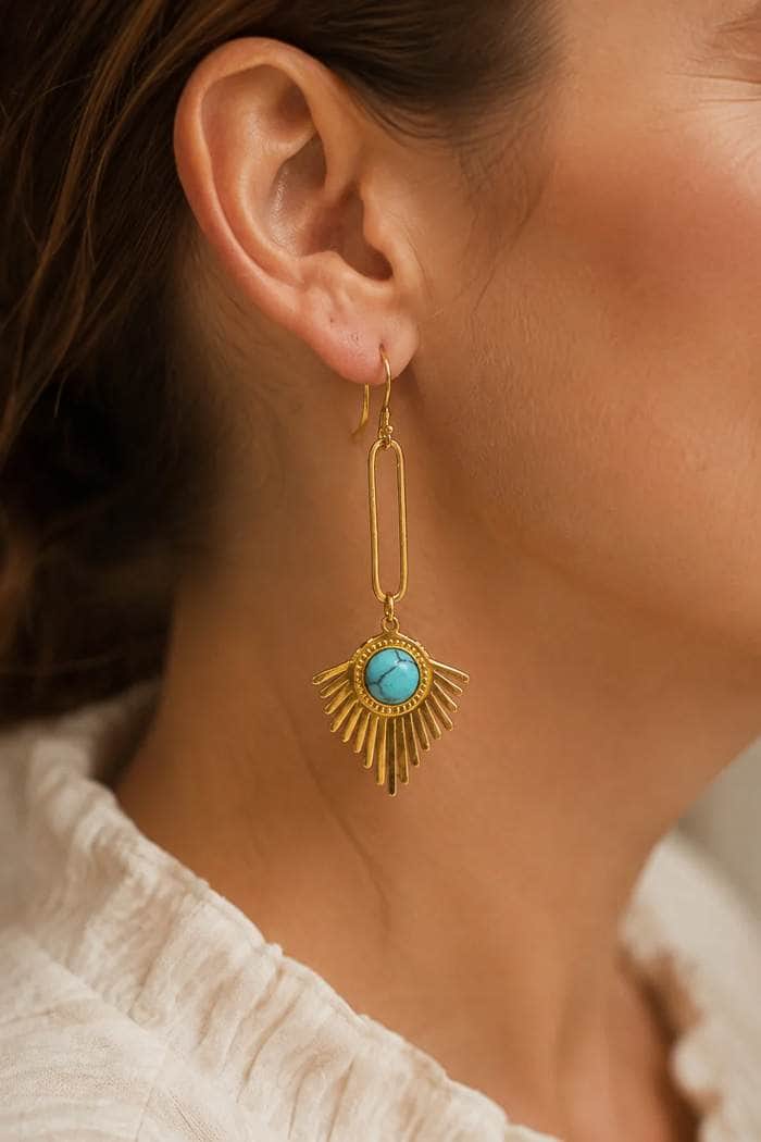 Twigg Adelphi Long Droplet Earrings Turquoise Gold