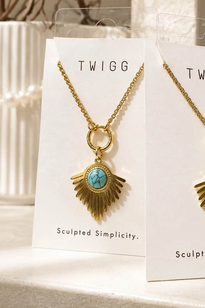 Twigg Adelphi Long Droplet Necklace Turquoise Gold