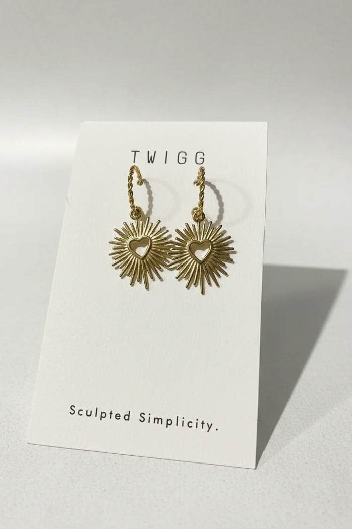 Twigg Twisted Ray Of Heart Earrings Gold 2