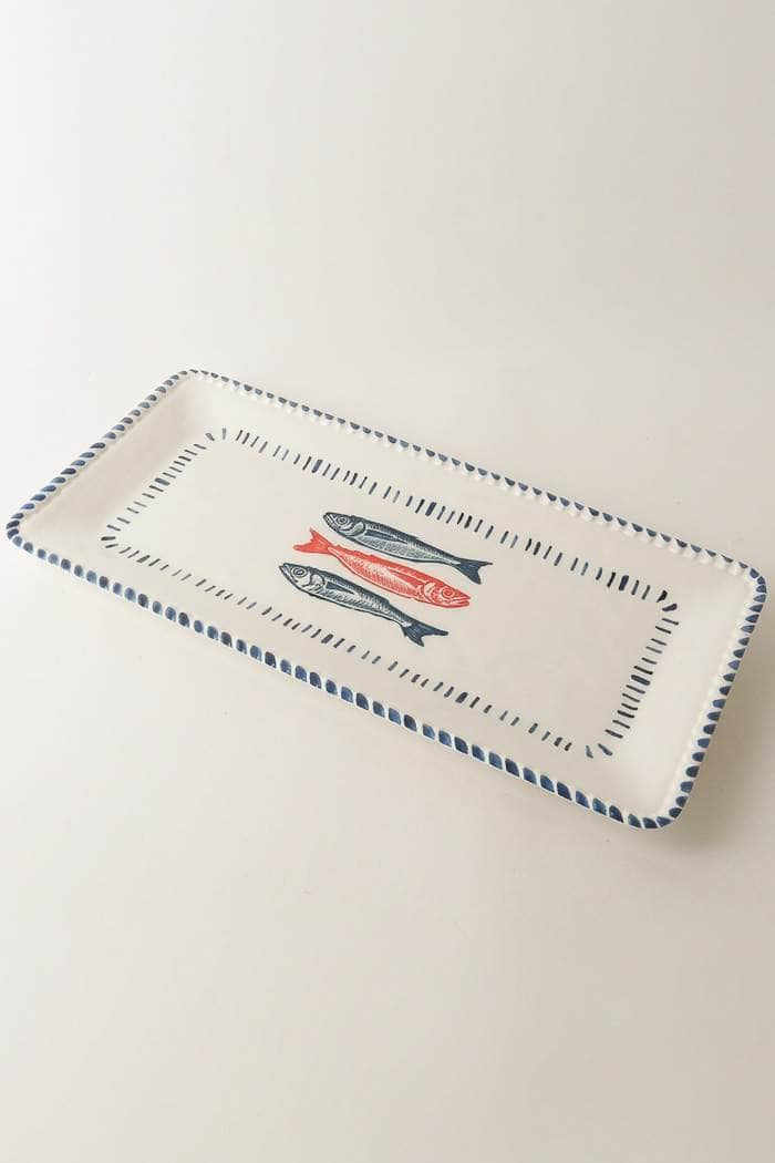 Le Forge Melamine Nautical Sardine Rect Platter 43cm White/Blue/Red
