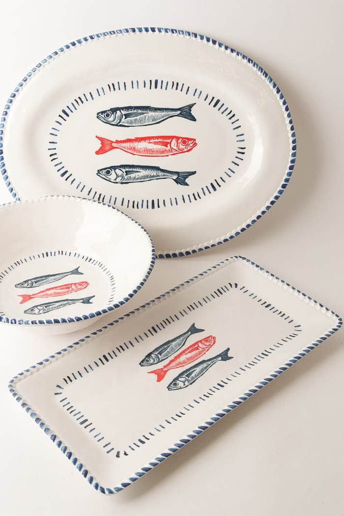 Le Forge Melamine Nautical Sardine Rect Platter 43cm White/Blue/Red 2