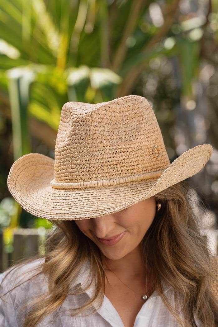 Sundaise Caitlin Stacked Shell Western Hat Raffia 3