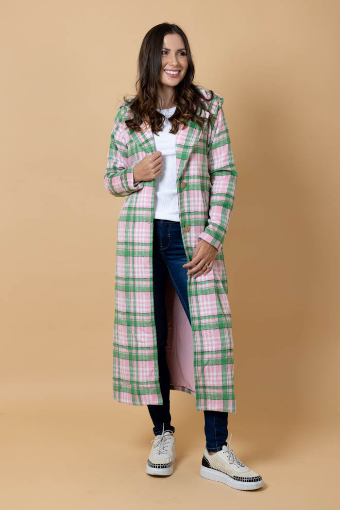green pink tartan coat plus size